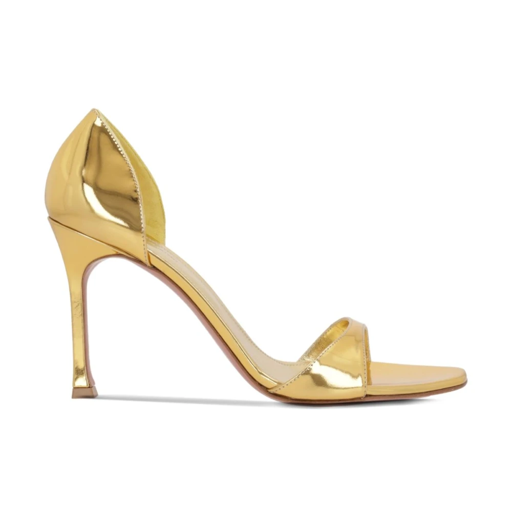 Amina Muaddi Women's Golden Sandals With Stiletto Heel