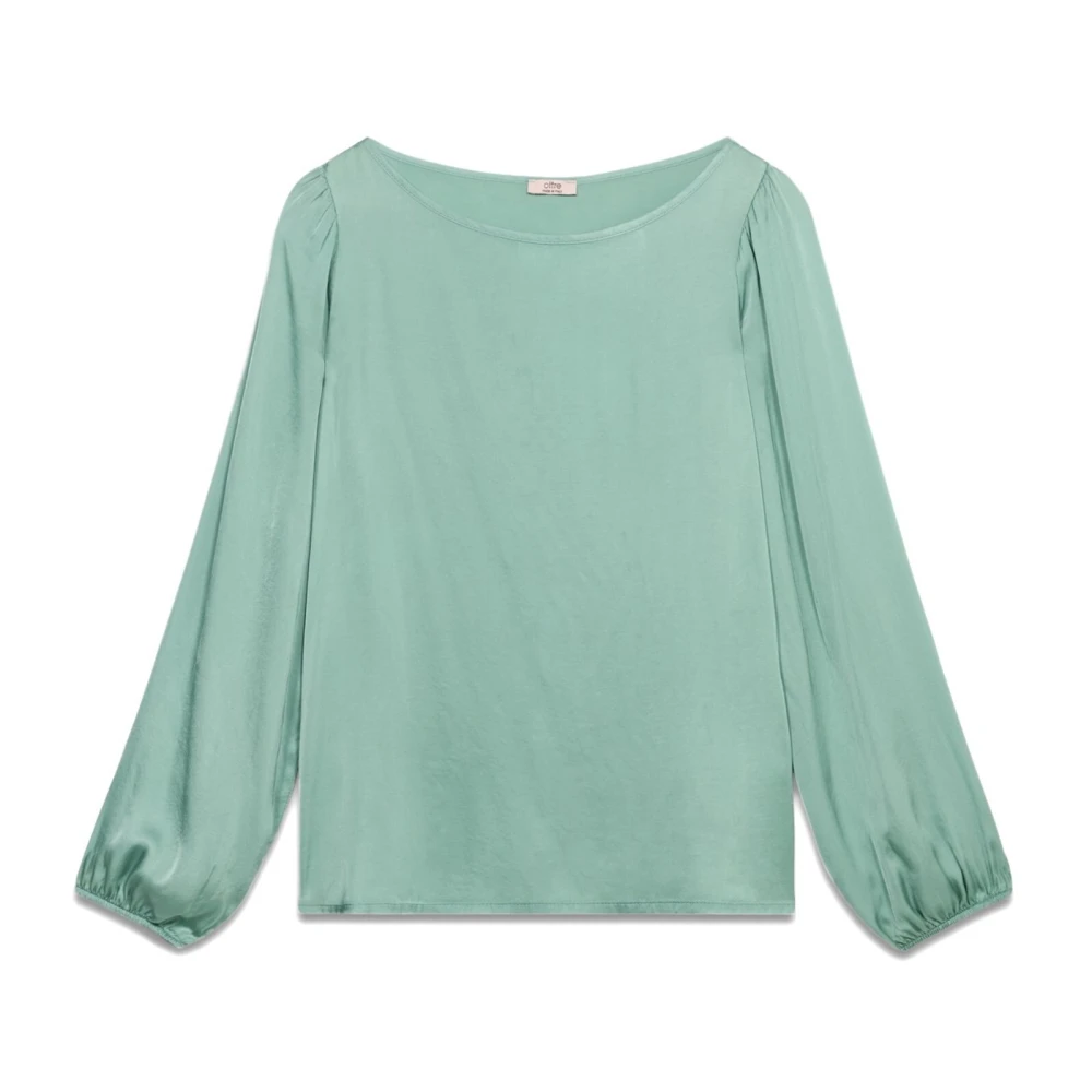 Oltre Blus med lång ärm i viskos satin Green, Dam