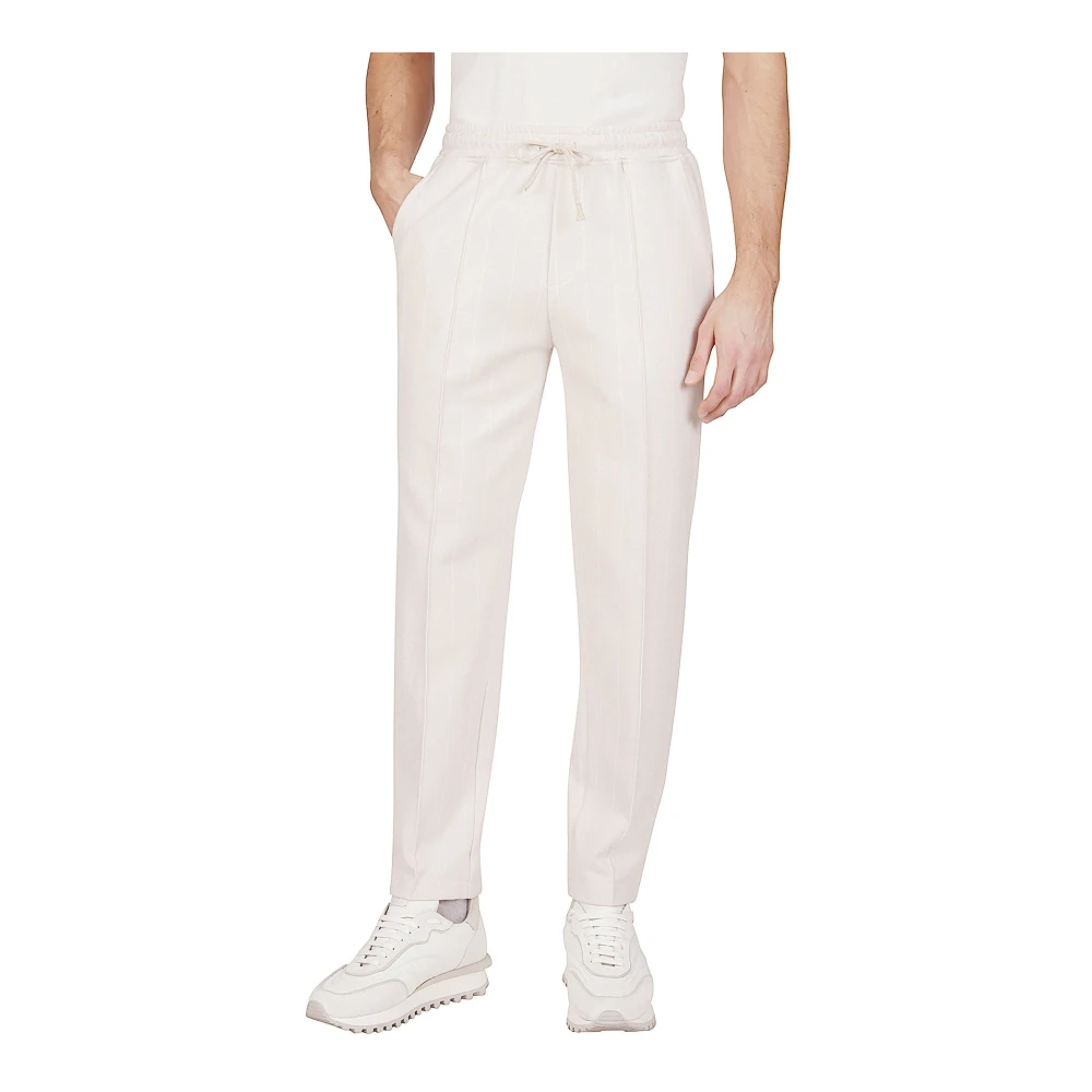 Eleventy Geribbelde Jogger Broek met America Zakken Beige Heren