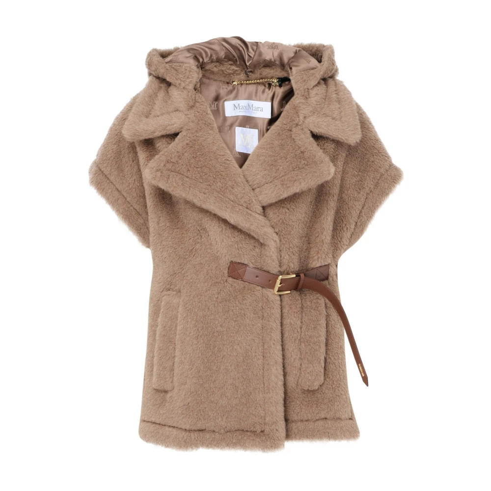 Max Mara Kameel Teddy Alpaca Wol Cape Brown Dames