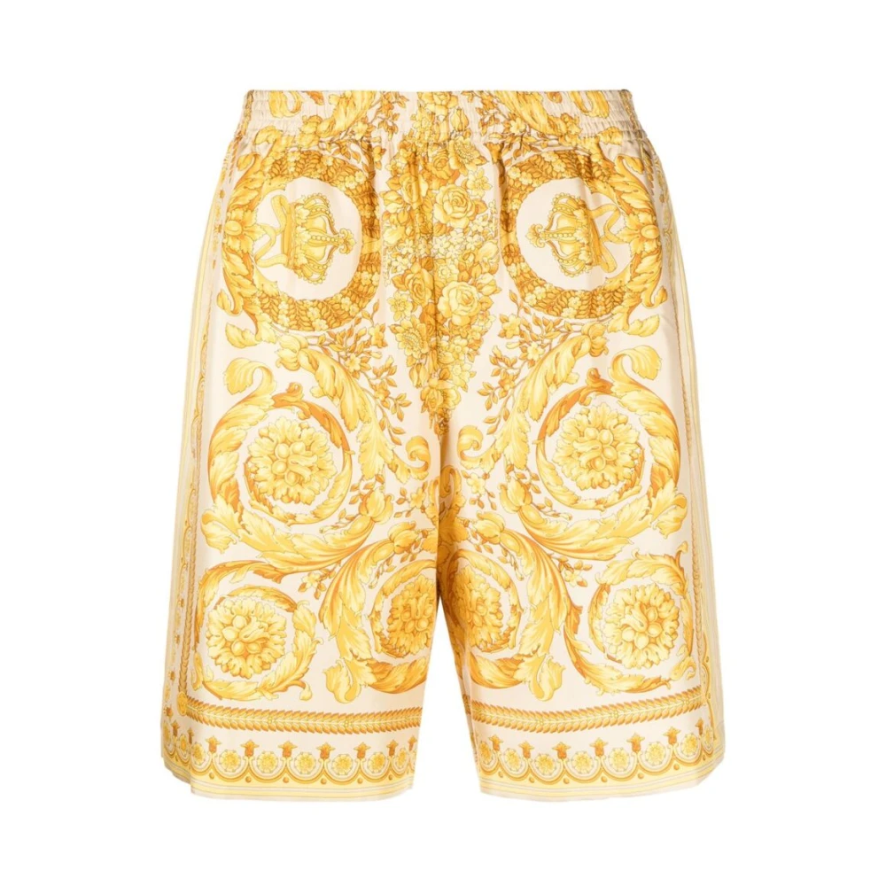 Versace Barocco Print Zijden Casual Shorts Yellow Heren