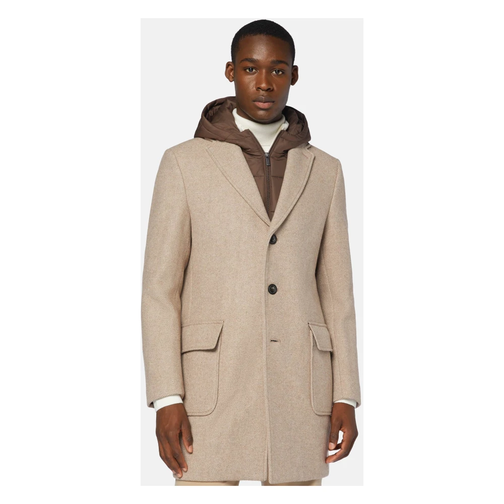 Boggi Milano Wollen jas met capuchon en bib Beige Heren