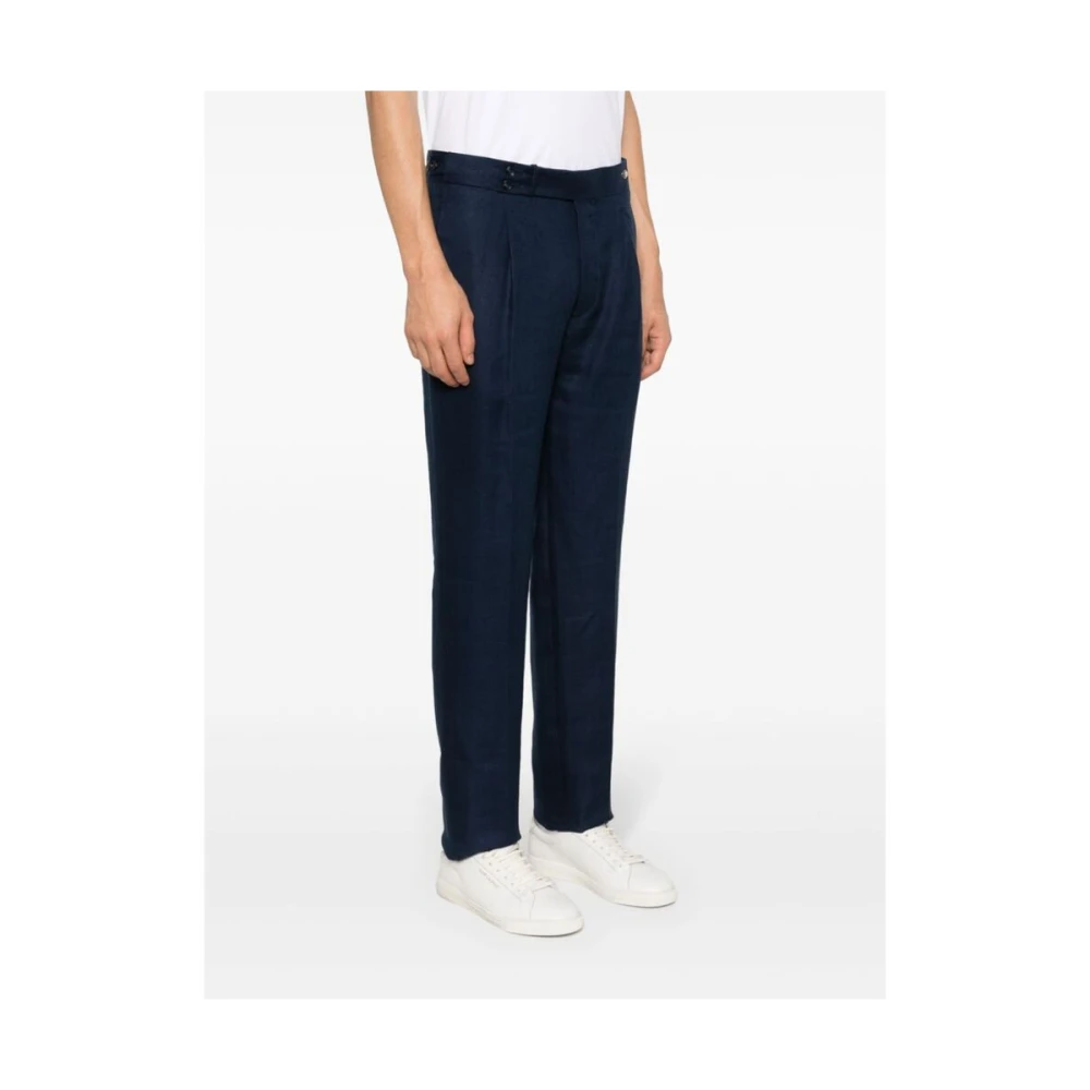 Tagliatore Navy Blauwe Linnen Broek Blue Heren