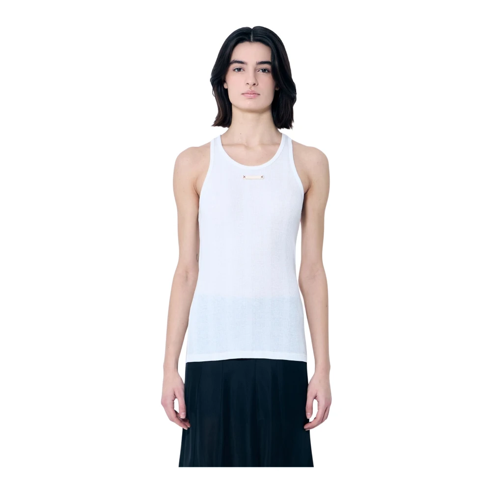 Maison Margiela Logo Patch Rib Tank Top White Dames