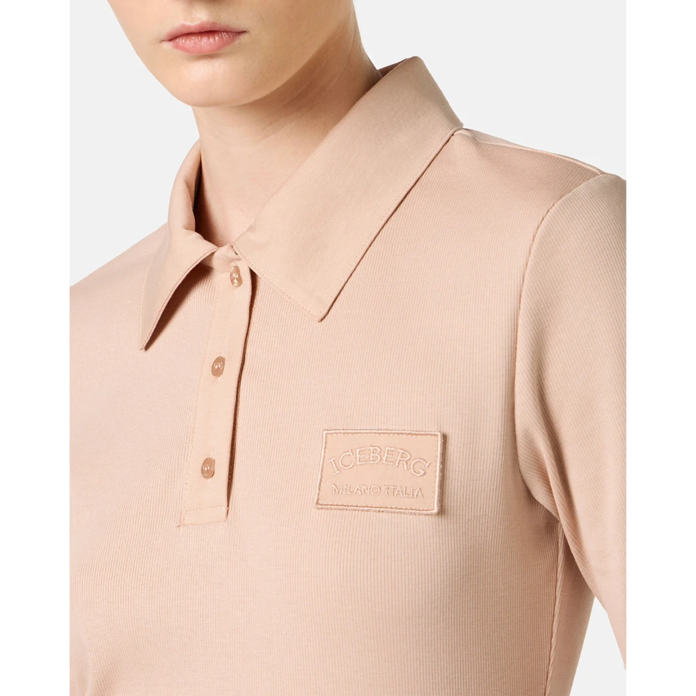 Iceberg Blush geribbeld T-shirt met korte mouwen en logo Pink Dames