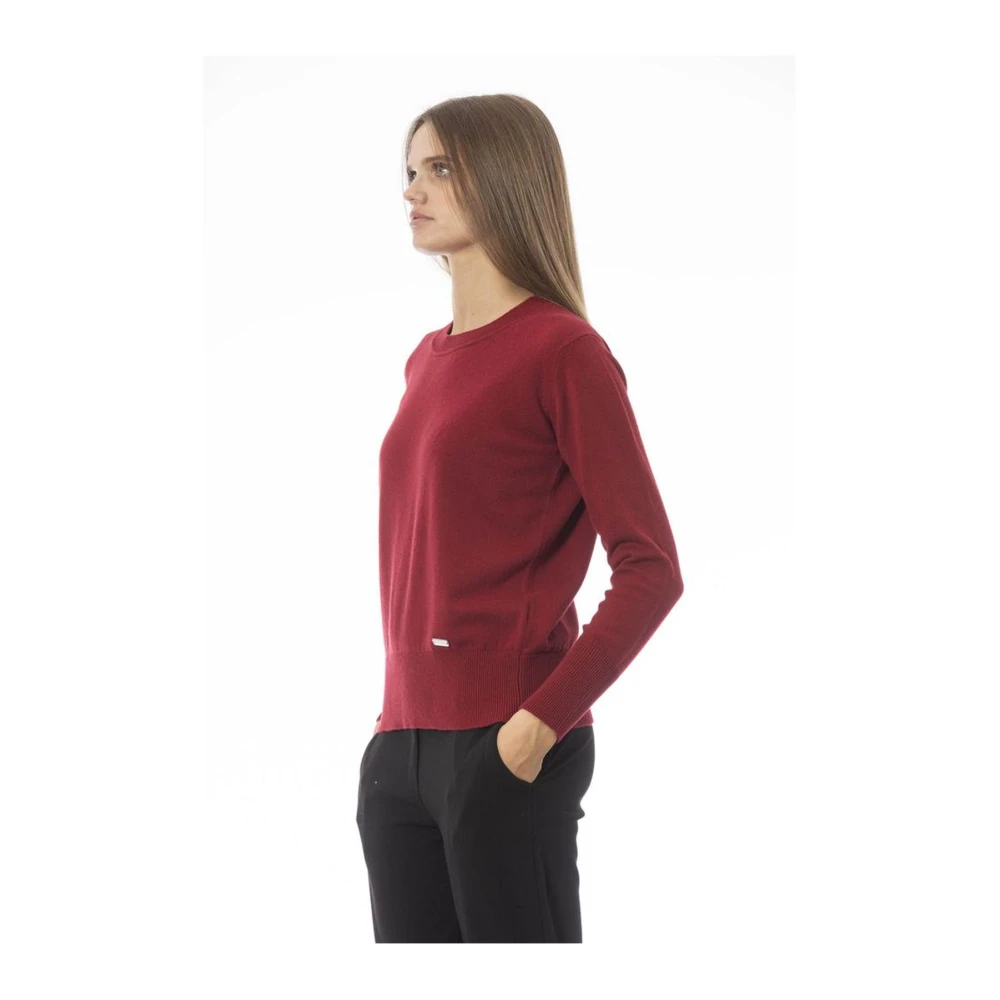 Baldinini Rode wollen trui met ronde hals en ribdetails Red Dames