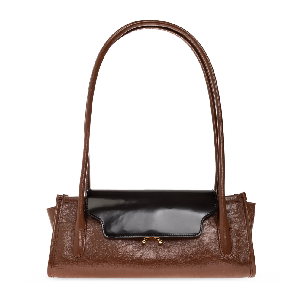 Marni Donna Arancione Borsa Trunkette In Pelle Marrone E Marrone Scuro - Immagine 5