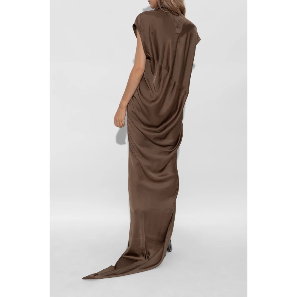 Rick Owens Edfu High Neck Asymmetric Dress Brown Dames