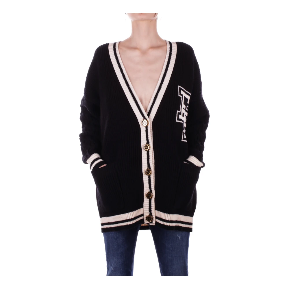 Elisabetta Franchi Front Logo Cardigan Sweaters Black Dames