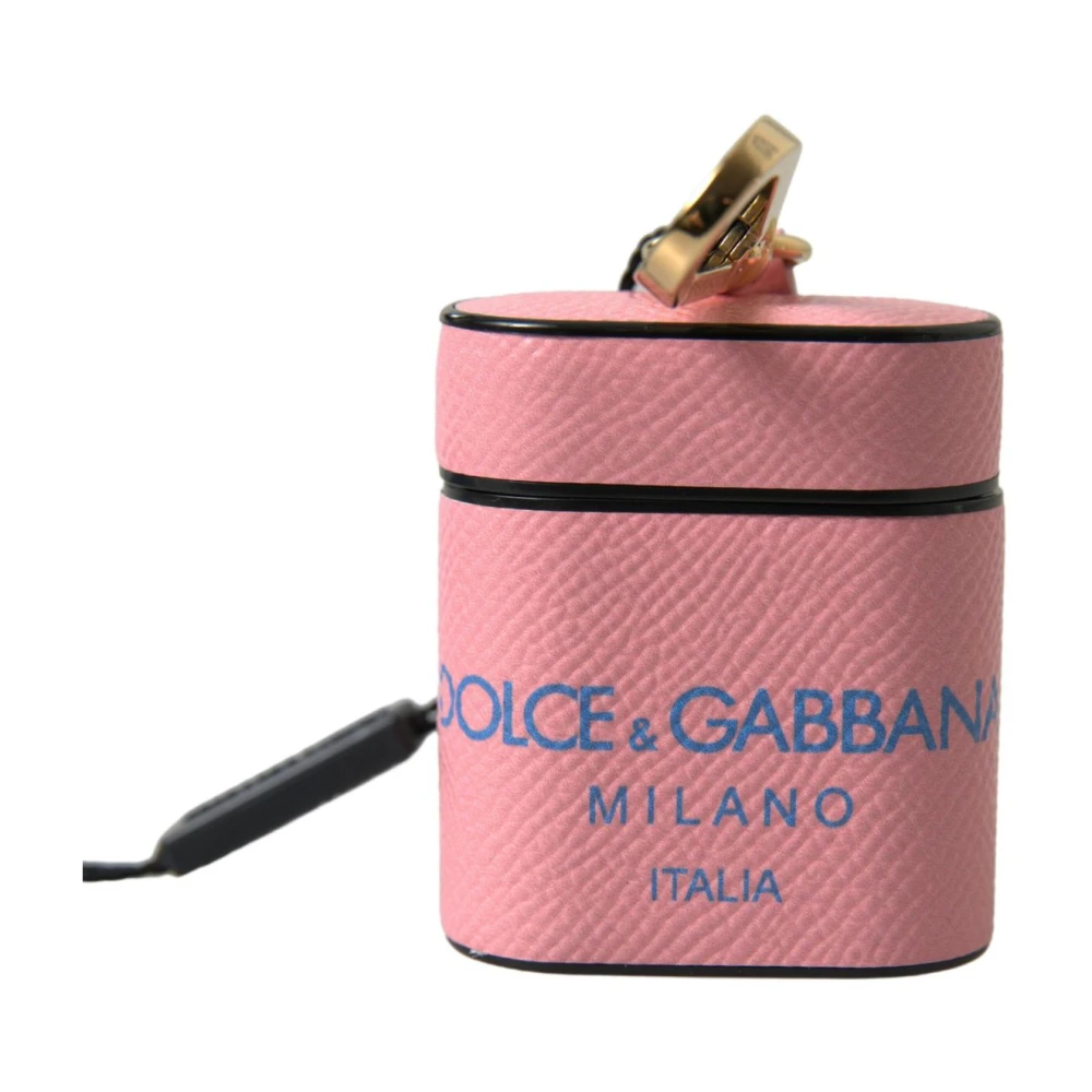 Dolce & Gabbana Unisex Pink/Blue Calf Leather Logo Print Strap Airpods Case