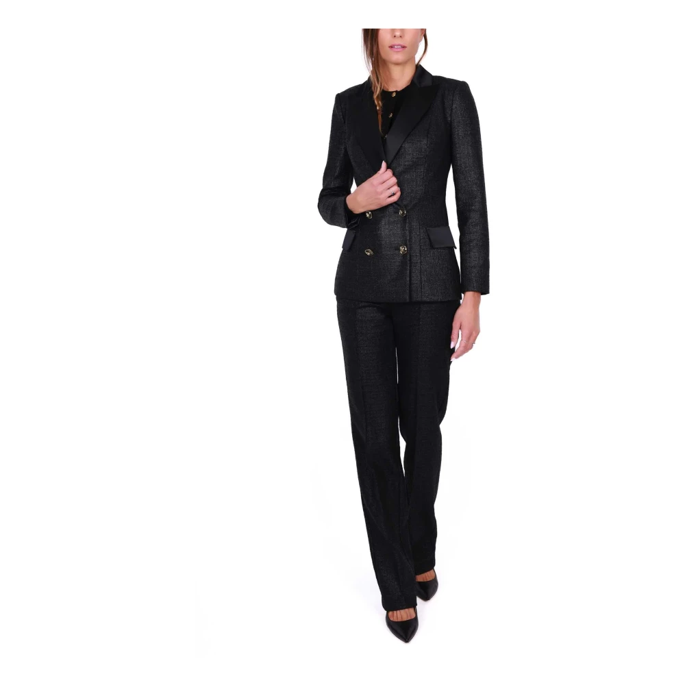 Elisabetta Franchi Elegante dubbelrijige zwarte blazer Black Dames