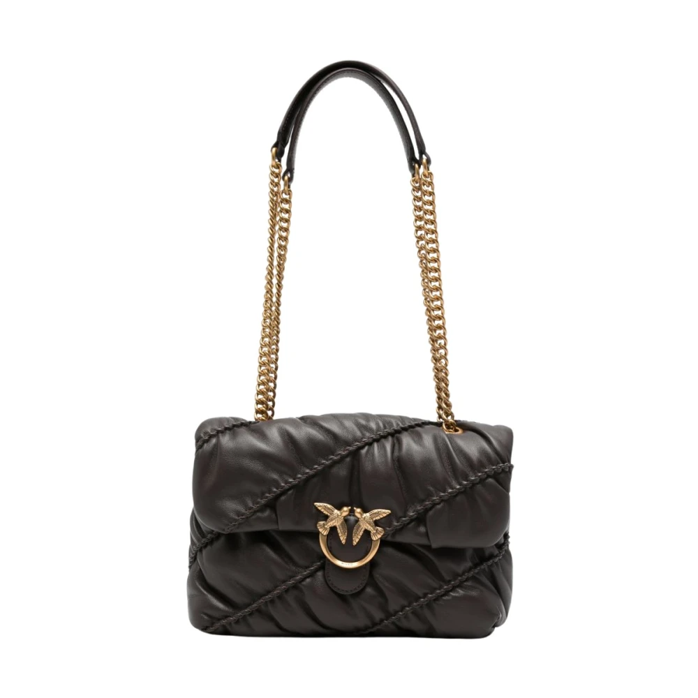 Borsa a tracolla con logo in pelle PINKO Marrone/oro - Immagine 3