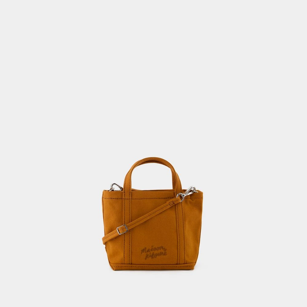 Maison Kitsuné Bruine Katoenen Mini Shopper Tas met Fox Profiel Brown Dames