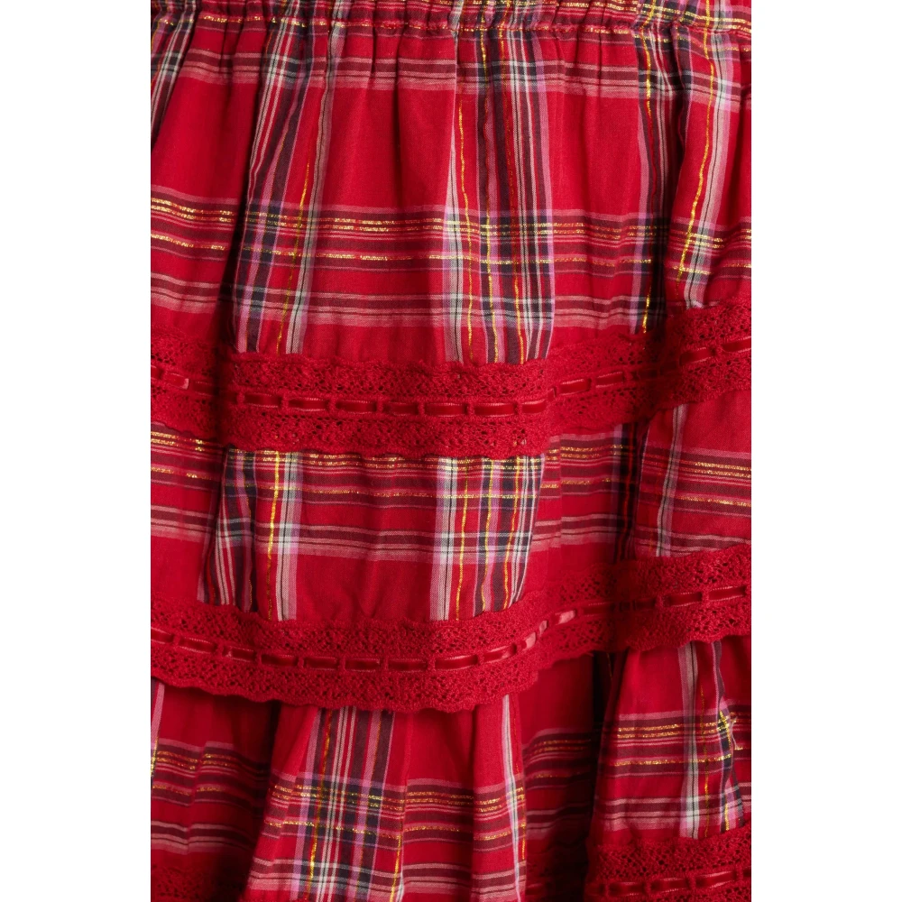 Loveshackfancy Geruite Lange Mouw Minijurk Red Dames