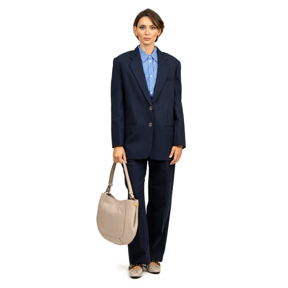 Tela Blauwe Wol Single-Breasted Jas Blue Dames