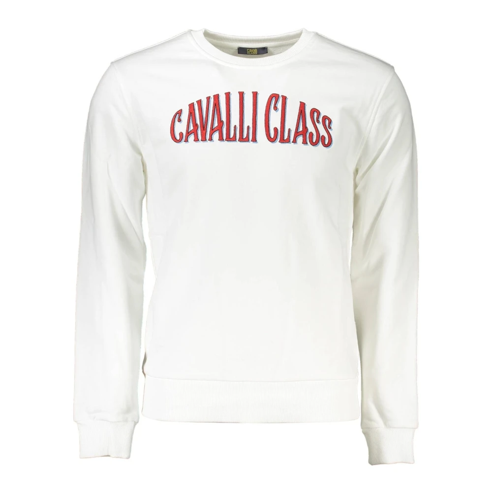 Cavalli Class Men's White Long Sleeve Sweatshirt With Embroidered Logo