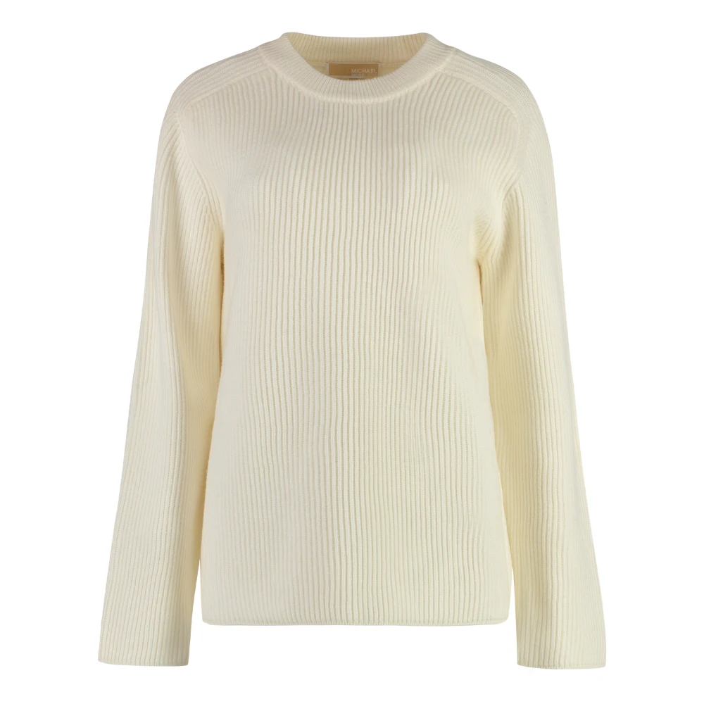 Michael Kors Women's Beige Round-Neck Knitwear, M, Ribbed Wool Jumper