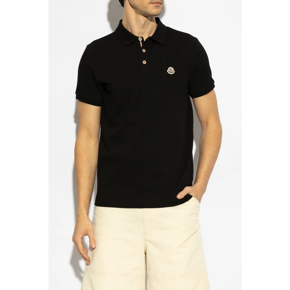 Moncler Katoenen polo met logopatch Black Heren