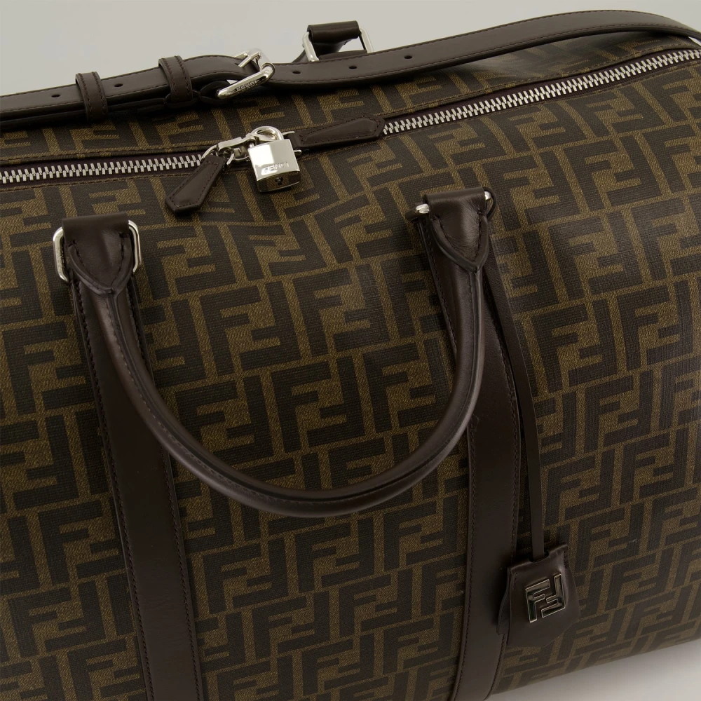 Fendi Geborduurde reistas met leer Brown Heren