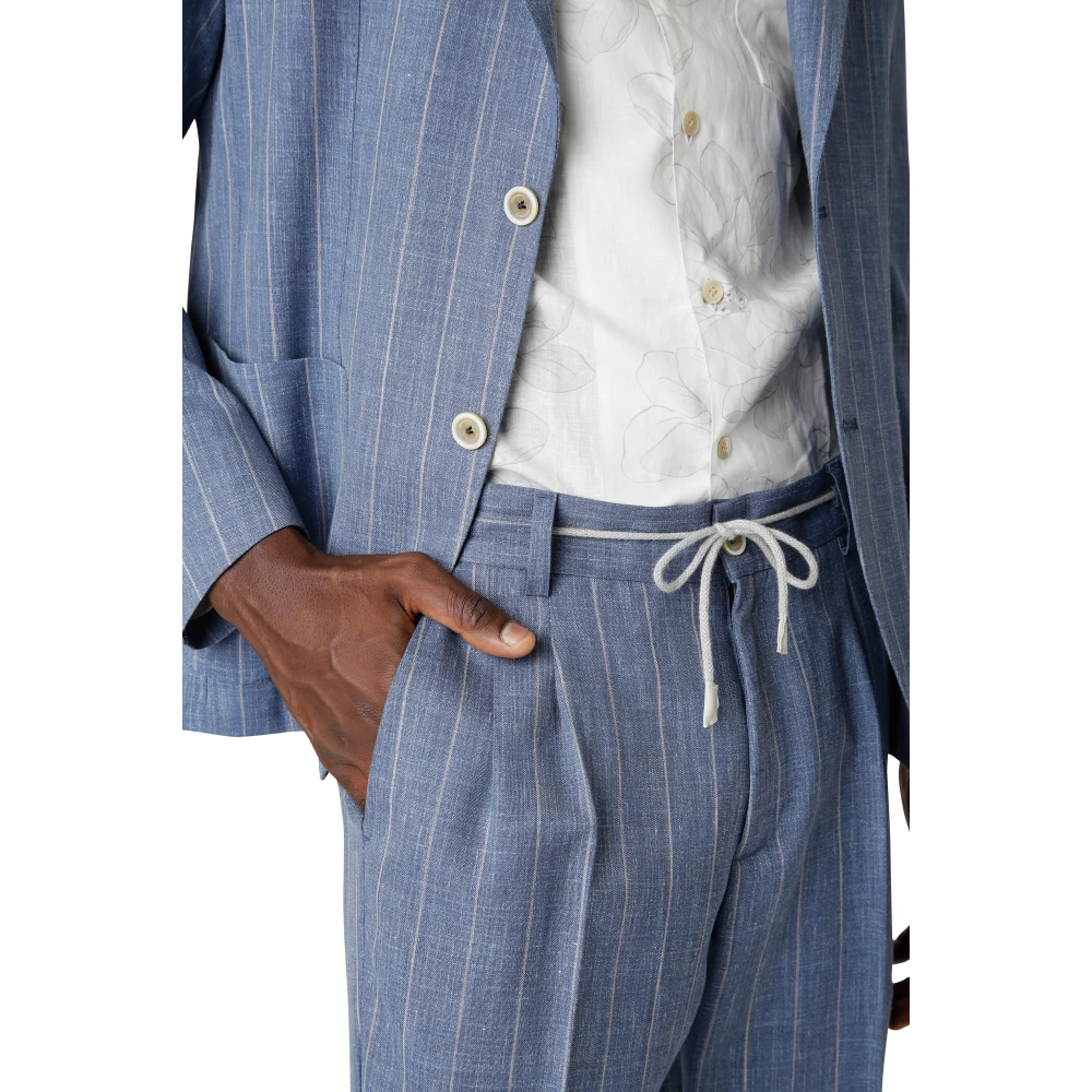 Eleventy Slim Fit Wol Zijde Linnen Pak Blue Heren