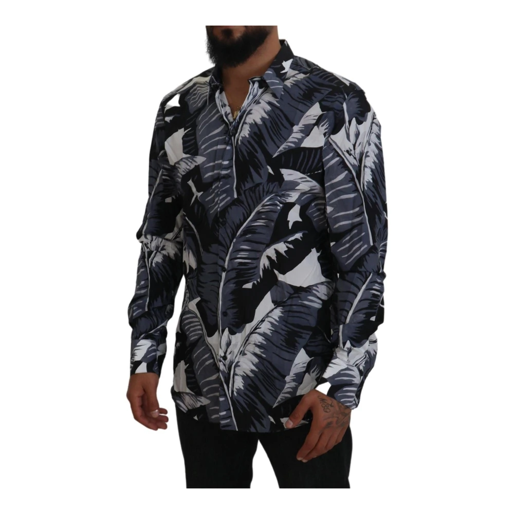 Dolce & Gabbana Multicolor Bananenbladprint Casual Overhemd Blue Heren