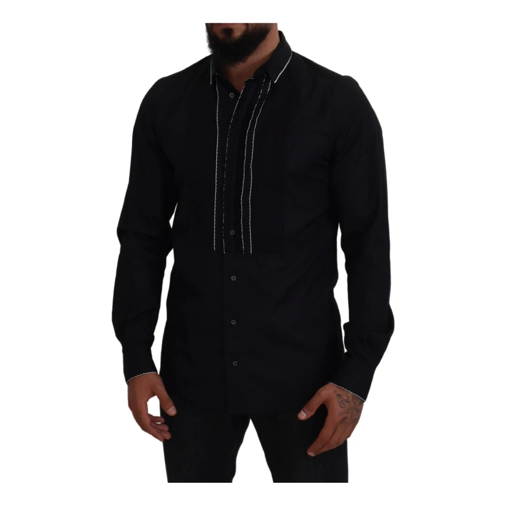 Dolce & Gabbana Zwarte Slim Fit Katoenen Overhemd Black Heren
