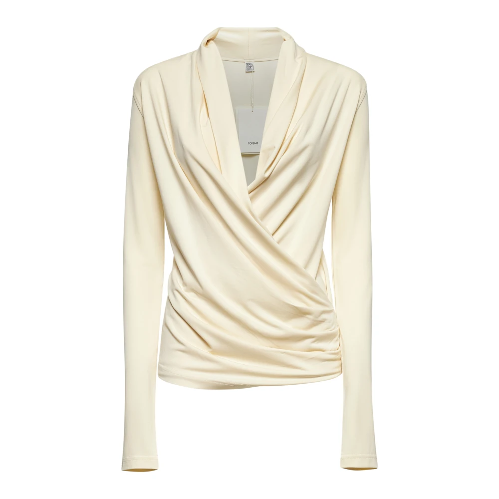 TotêMe Gedrapeerde V-hals Lange Mouw Top Beige Dames