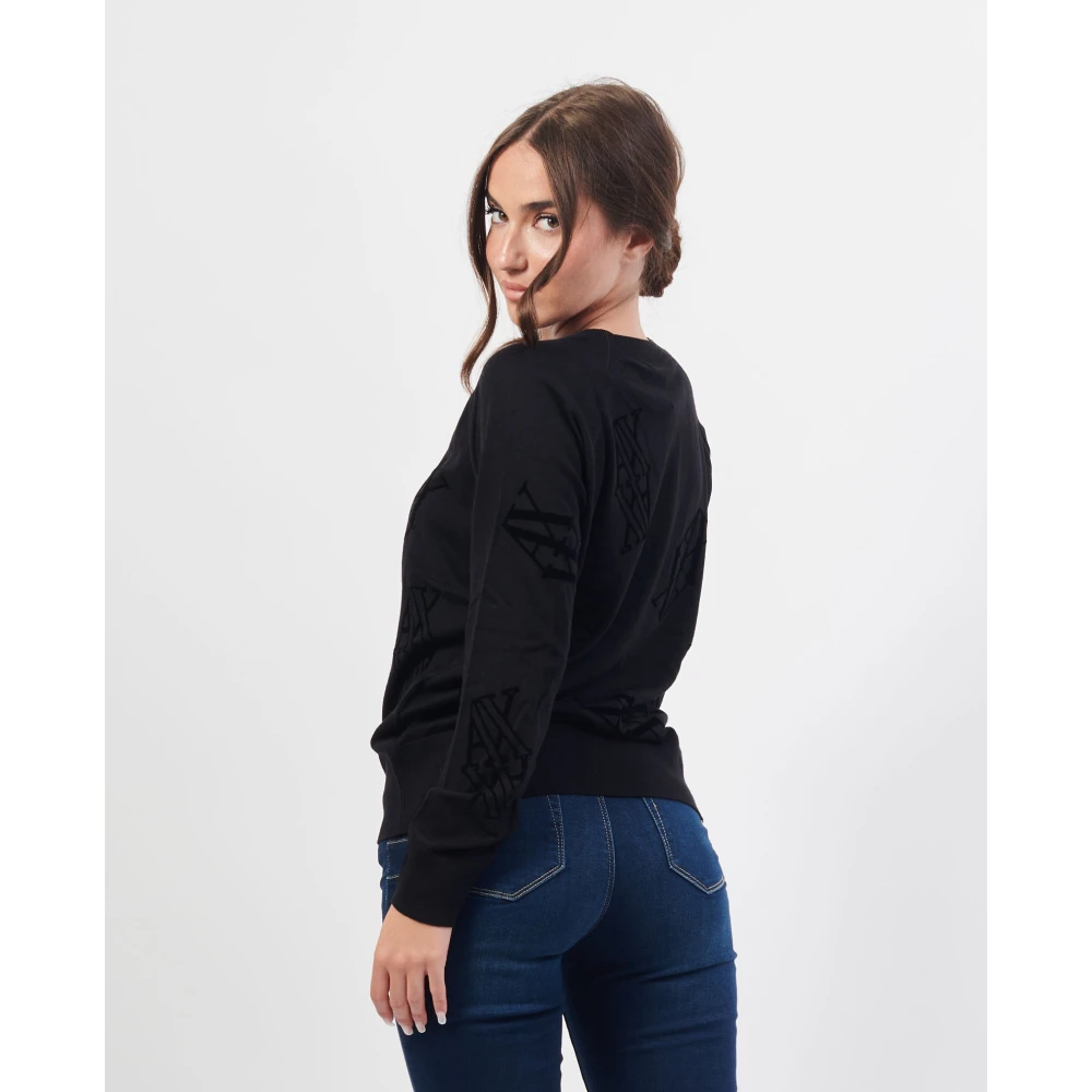 Armani Exchange Zwarte trui met geborduurd logo Black Dames