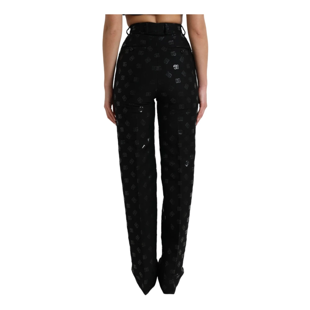 Dolce & Gabbana Logo High Waist Straight Pants Black Dames