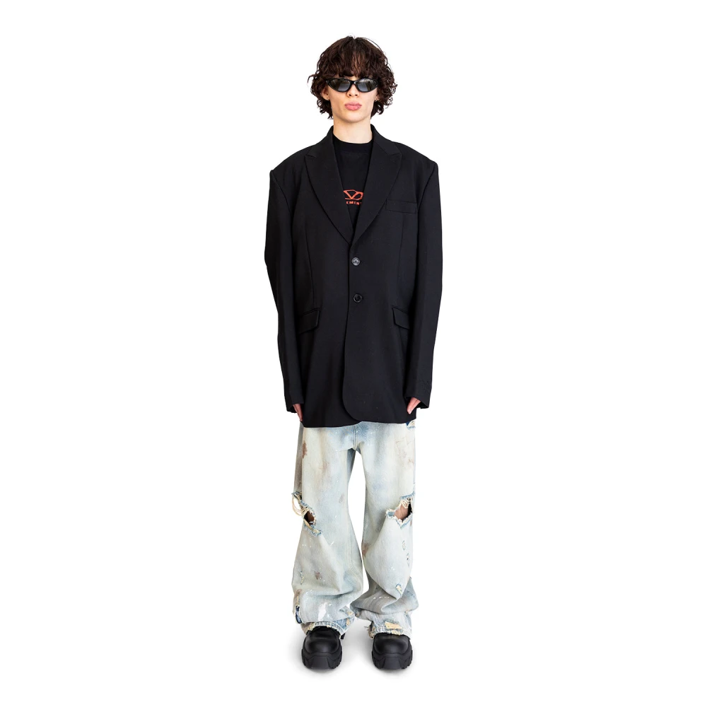 Vetements Zwarte op maat gemaakte geborduurde jas Black Heren