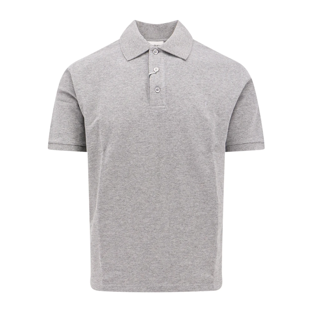 Saint Laurent Polo Shirt met Geborduurd Monogram Gray Heren