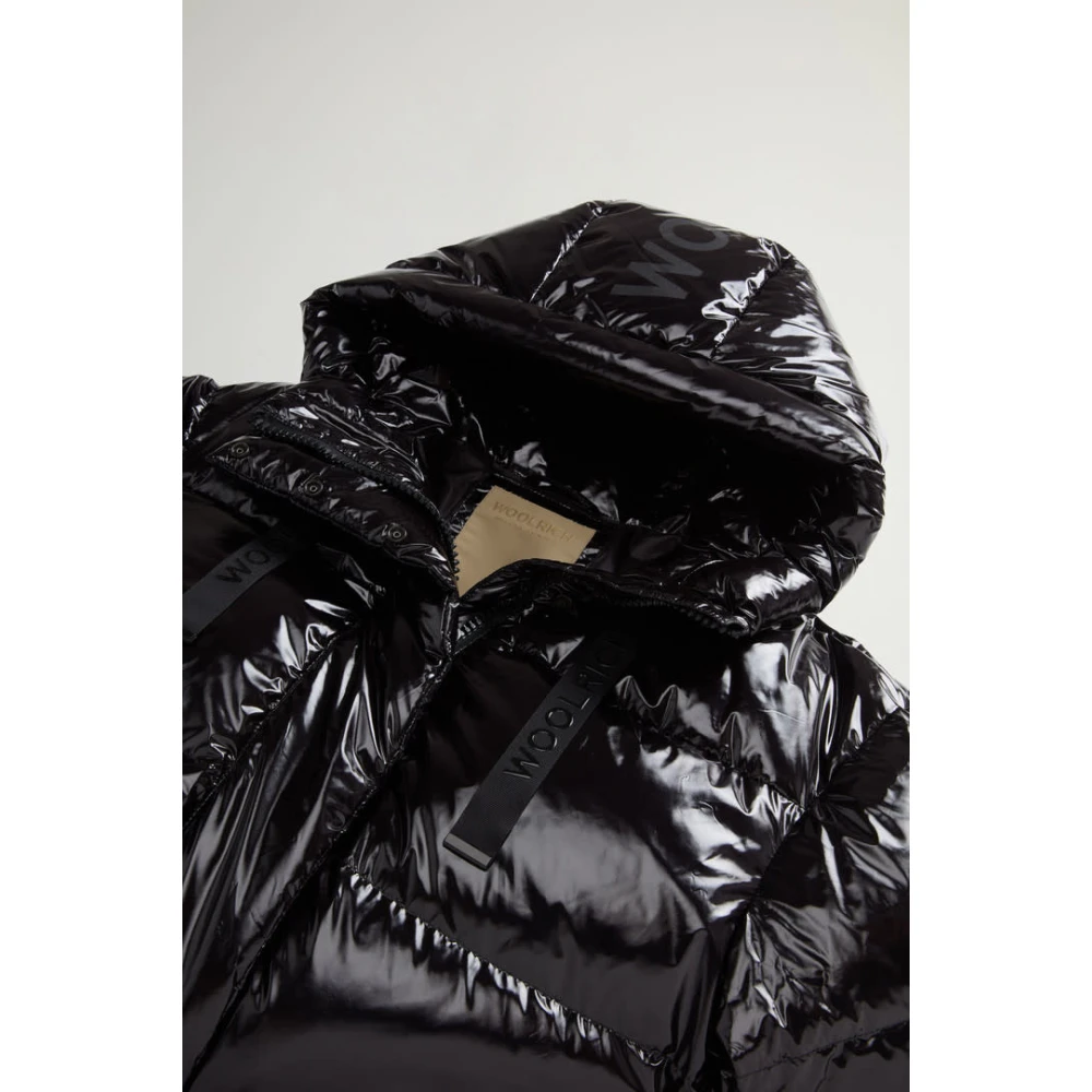 Woolrich Super Glanzende Lange Parka in Zwart Black Dames