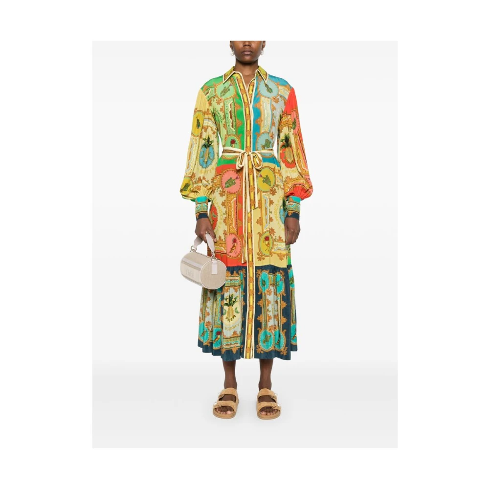 Alemais Groene Zijden Grafische Print Jurk Multicolor Dames
