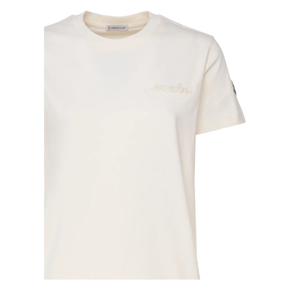 Moncler Witte Katoenen Jersey Crew Neck T-shirt White Dames