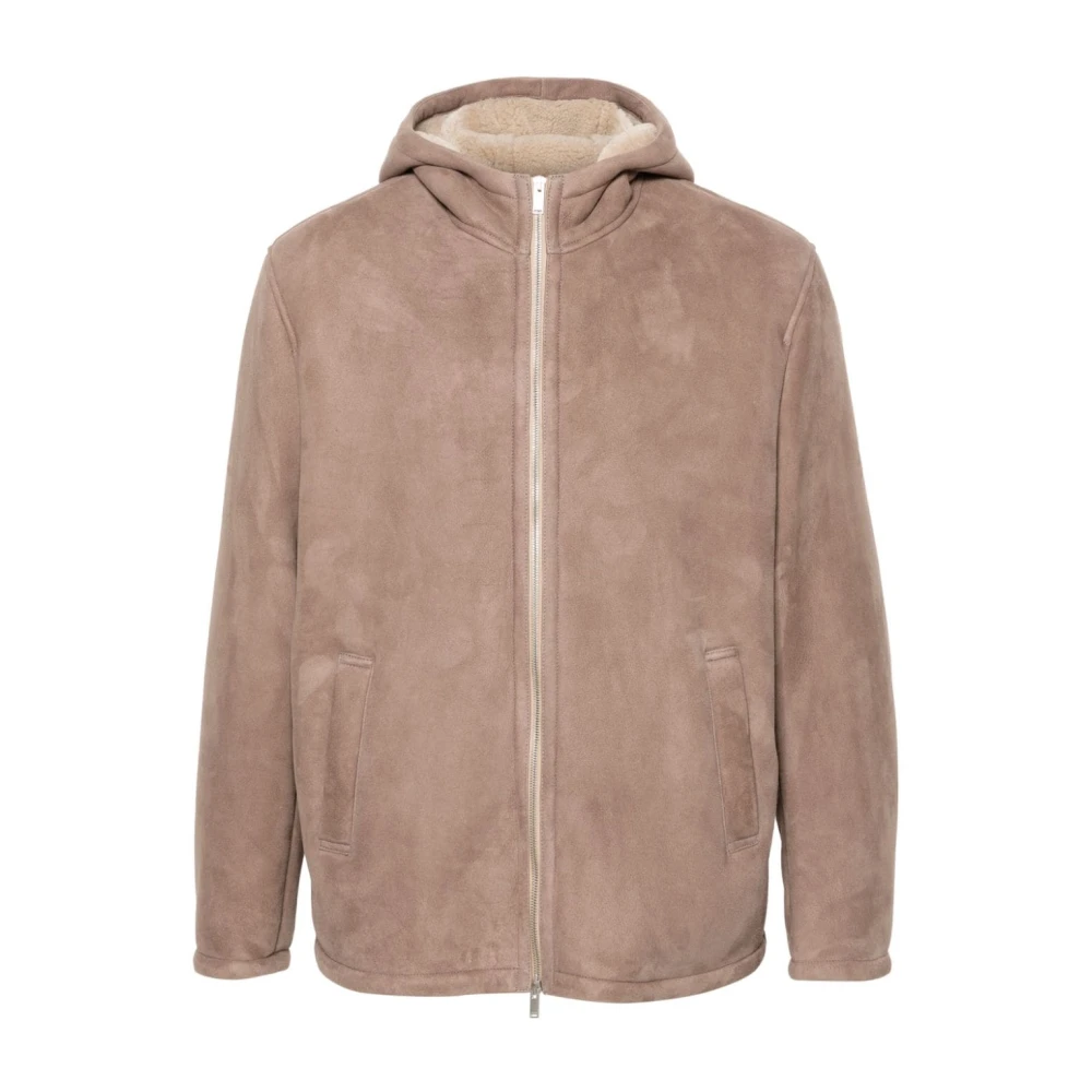 Lardini Shearling Hood Fleece Jas Brown Heren