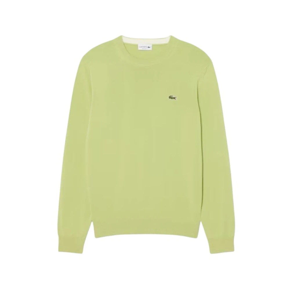 Lacoste Men's Green Round-Neck Knitwear, L, Crew Neck Cotton Jumper