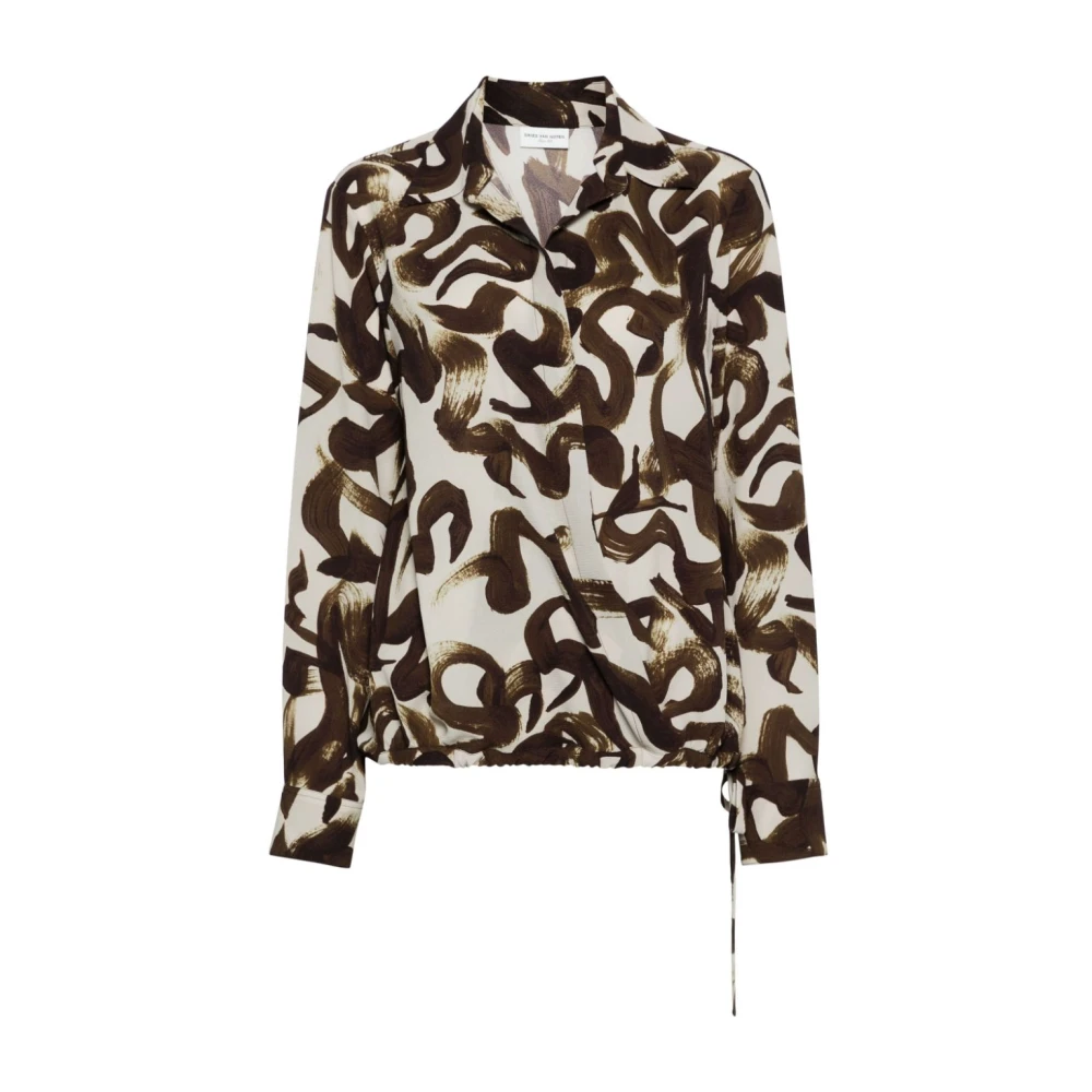 Dries Van Noten Crepe Texture Wrap Shirt met Handgeschilderde Print Brown Dames