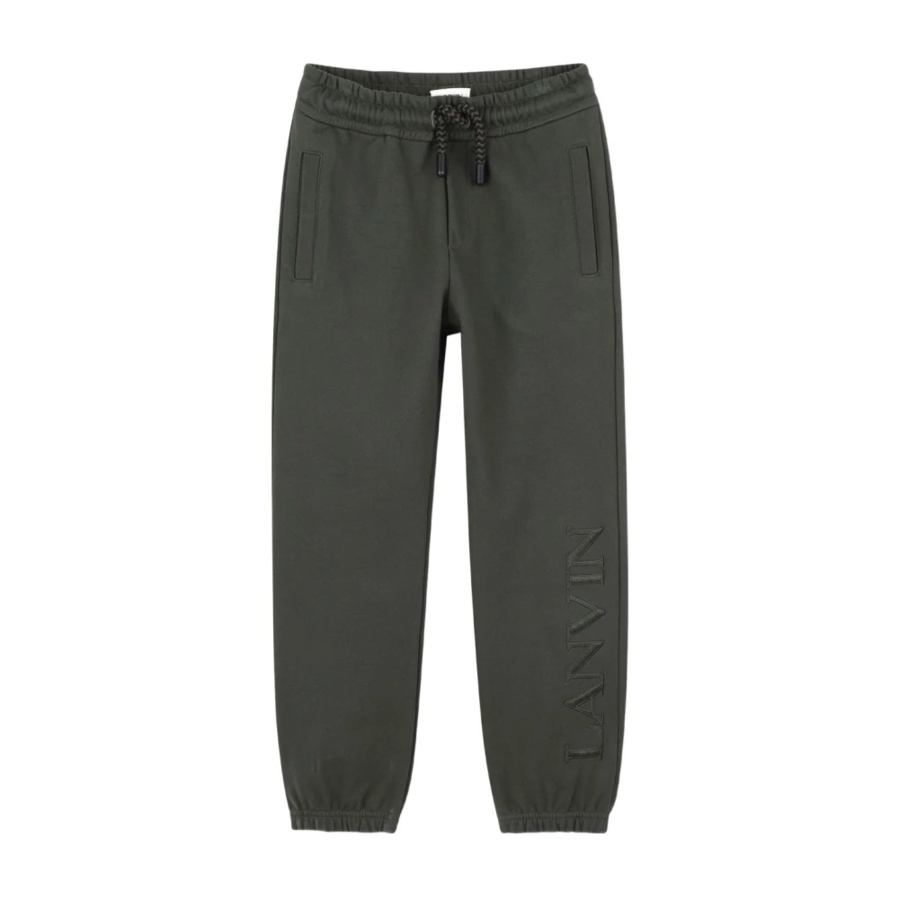 Lanvin Boys Green Sweatpants, 4 Y, Embroidered Logo Joggers