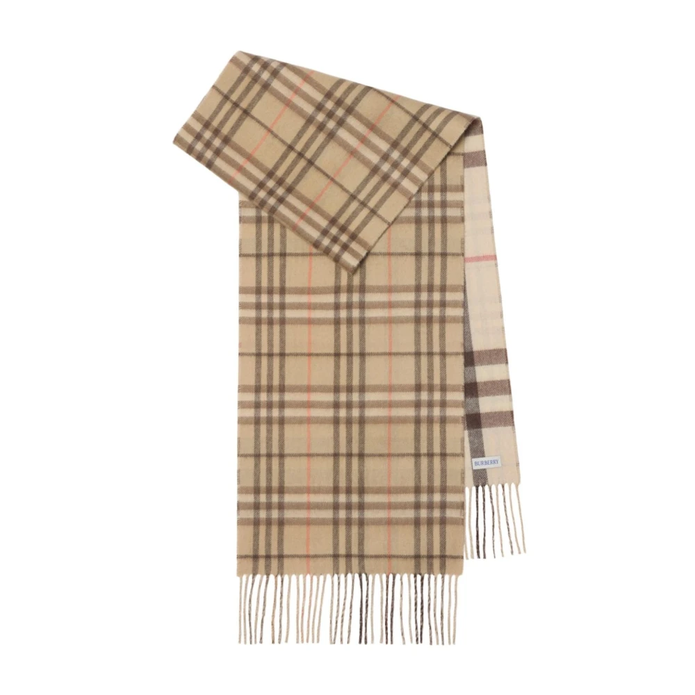 Burberry Geruite Patroon Kasjmier Sjaal met Franjes White Dames