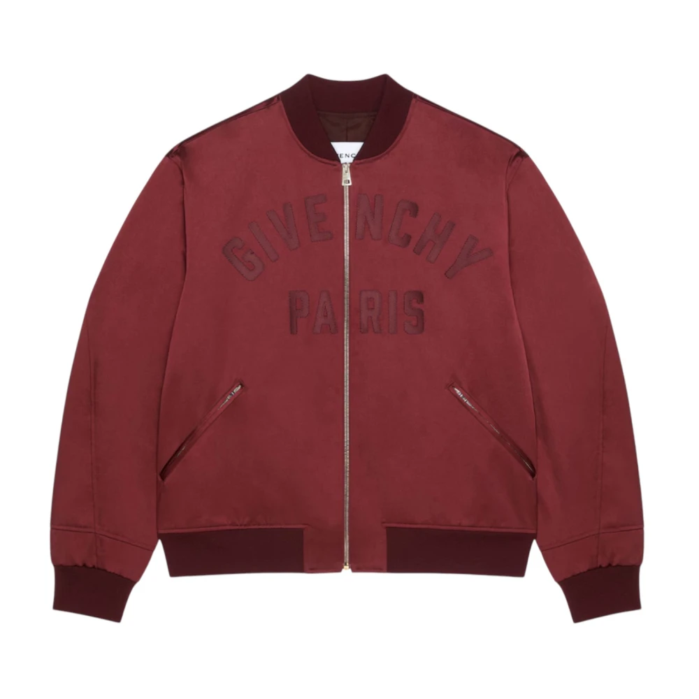 Givenchy Men's Red Zipped Blouson Satin Bomber Jacket