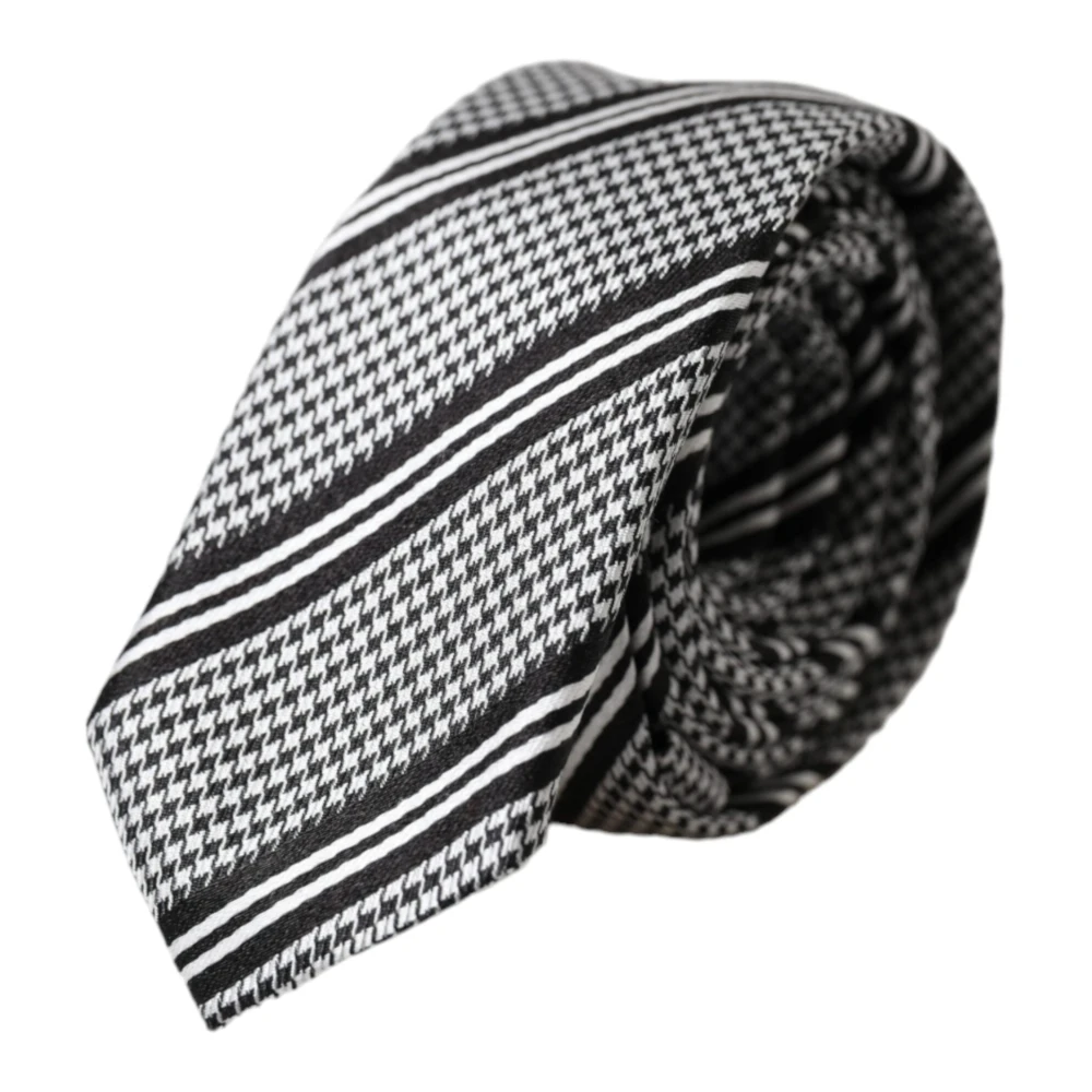 Dolce & Gabbana Men's White Striped Silk Tie With Logo Details