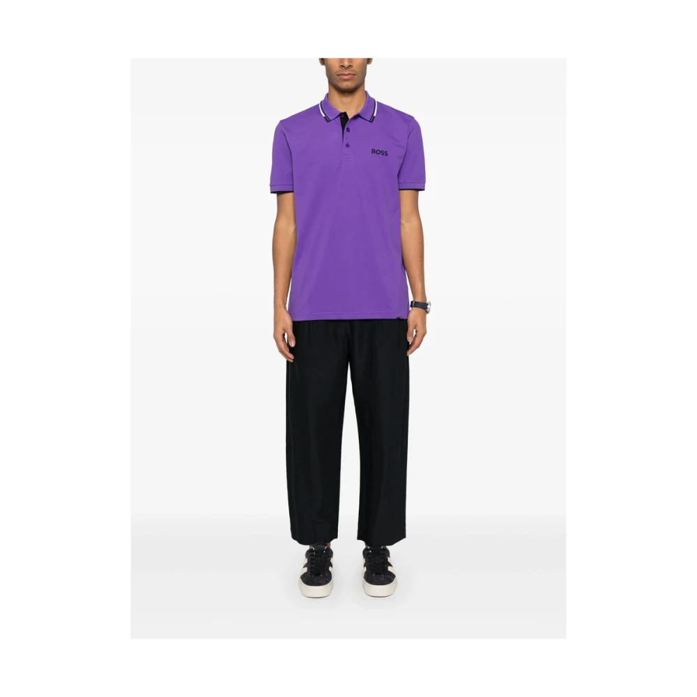 Hugo Boss Pruim Paarse Geborduurd Logo Sweater Purple Heren