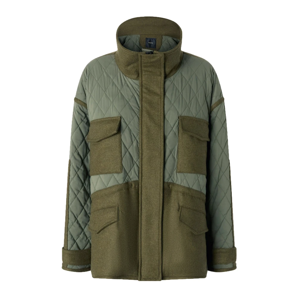 Pinko Gewatteerde Parka Jas met Hoge Hals Green Dames