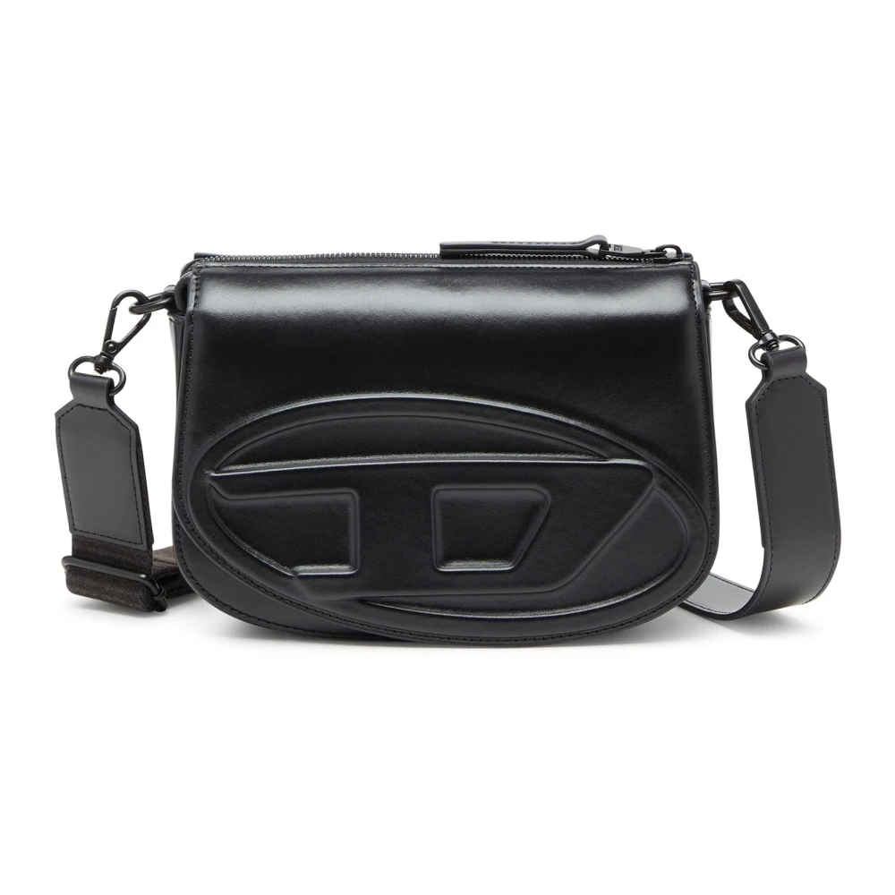 Diesel Leren cameratas met Oval D-logo Black Dames
