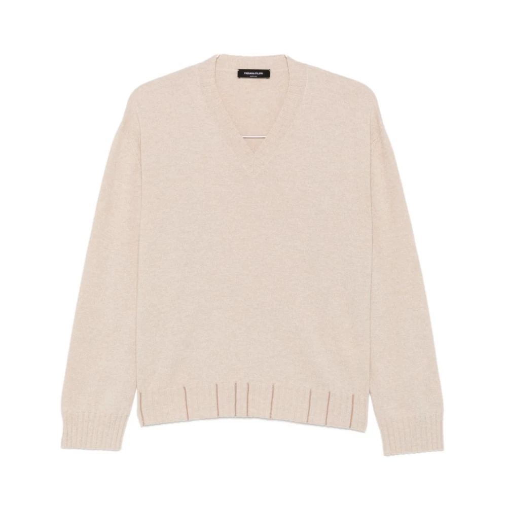 Fabiana Filippi , V-Neck Knitwear, Female, Beige, Xs, Mad216f015 V-Neck Jumper