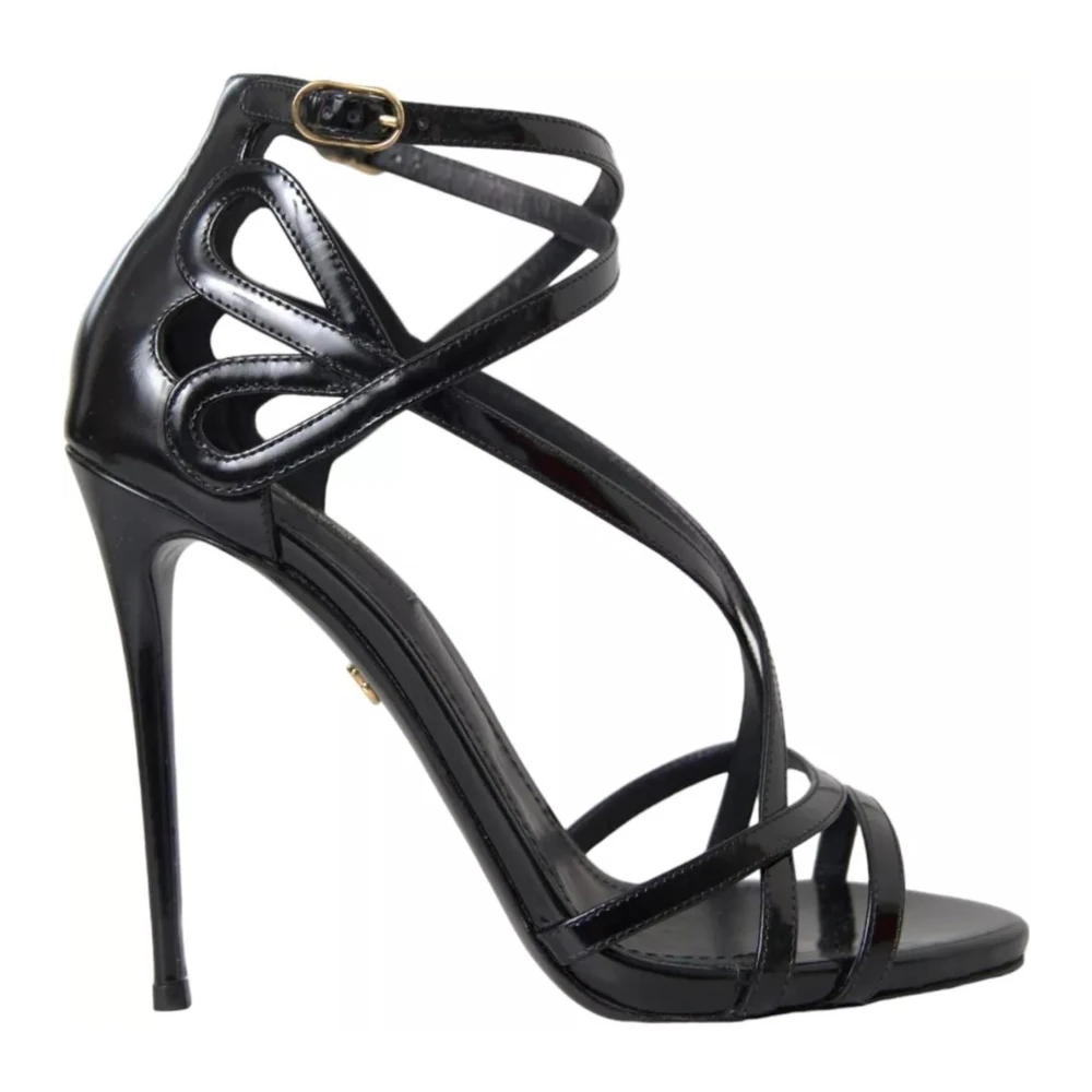 Dolce & Gabbana Women's Black Leather Ankle Strap Heels - High Heel Sandals - 2 Uk - Shoes
