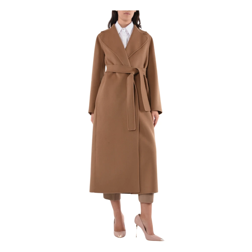 Max Mara Wollen jas met brede revers en bijpassende riem Brown Dames