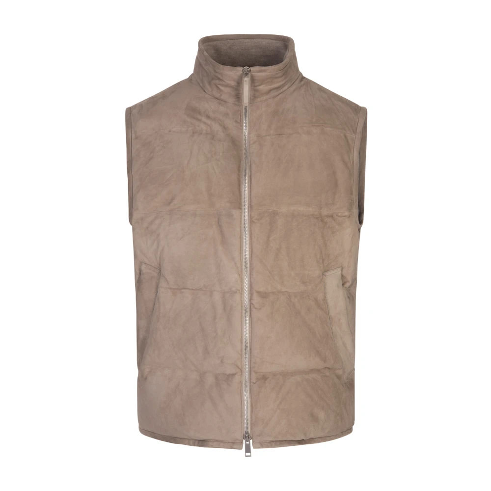 Ermenegildo Zegna Khaki Suède Gewatteerde Gilet Jas Green Heren