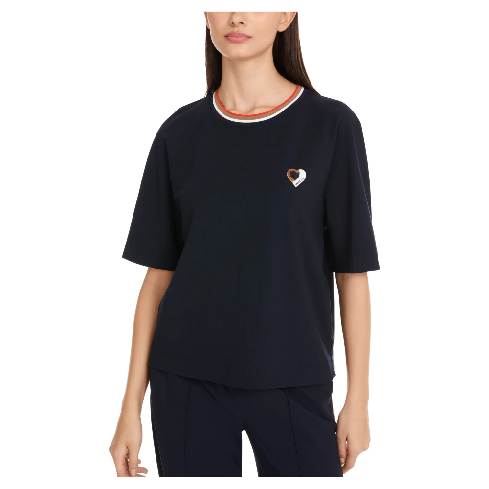 Marc Cain Gestreept Cropped T-shirt Blue Dames