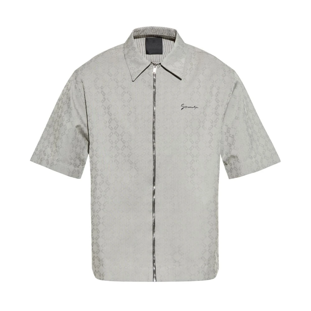 Givenchy Geborduurde Logo Shirt met Rits aan de Voorkant Black Heren